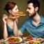 Placeholder: A woman eating a meal with her boyfriend