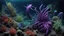 Placeholder: animals creatures, plants from subanautica from deep sea, leviathan's a lot of sea plants very deep, beautiful, river of magma, green and blue, dark purple