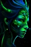 Placeholder: 6 feet, with a slender and graceful figure. skin is a mesmerizing blend of deep, dark, reminiscent of a moonlit forest.midnight blue, emerald green, and deep purple. The skin is patterns that resemble constellations, eyes are large, glowing with an eerie, phosphorescent light.a piercing shade of neon green,aura.face is framed by long, flowing tendrils of bioluminescent hair, slender limbs covered in a textured, scale-like pattern. The scales are iridescent and reflect a kaleidoscope of colors