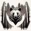 Placeholder: M shaped bear head combined with woods silhouette in backround, letterpress style, minimalistic pencil art