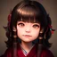 Placeholder: pixar style, ancient japanese temple environment, extreme closeup front face portrait of one cute young loli princess, traditional kimono, slim, slightly squinting, excited facial expression, smirking or pouting, long fringed wavy messy hairstyle, deep dark real humanly eyes, perfectly round iris, fine detailed long eyelashes, realistic shaded perfect face, round face, blushing, sharp focus, small bosom, chibi, kawaii, gothic, artwork by hiroya oku