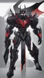 Placeholder: A close picture to Mix between transformers and batman and symbiote venom in solo leveling shadow art style with red details detailsis in fantasy world