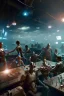 Placeholder: post-apocalyptic robots in a cyberpunk bar, realistic, intriacte detail, sci-fi fantasy style, volumetric lighting, particales,highly detailed, wide shot, cinamatic, Zack Snyder stlye, deep colours,