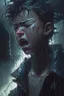 Placeholder: A distressed young lad is weeping and howling in utter agony as torrents of rain pour down and thunder resounds with electric intensity amidst an ominously stormy night, Distressed, Dark, Highly detailed, thunderous, ominous, stormy, Sharp focus, Emotional, art by loish and ross tran and sam yang, trending on artstation hq.