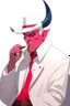 Placeholder: An old male red tiefling wearing a white and blue police comisioner outfit smoking a cig.