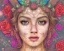 Placeholder: upper bust portrait, the queen of butterflies, coloured paint on face in symmetrical pattern, intricate metal work flower crown, in a field of roses, 8k resolution concept art, dynamic lighting, intricately detailed, hyperdetailed, beautiful, ethereal, elegant, golden hour, (butterfly), gothic