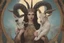 Placeholder: baphomet, attractive woman with head of a goat, holding a human child, mary mother of jesus composition