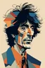 Placeholder: a highly detailed, abstract flat geometric 3/4 profile portrait illustration of Ronnie Wood in the minimalist style of Willi Baumeister, Federico Babina and Petros Afshar, sharply detailed and finely lined, in vibrant natural colors