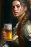 Placeholder: a painting of a woman holding a glass of beer, a fine art painting by Robert Lenkiewicz, cgsociety, fantasy art, detailed painting, 2d game art, unreal engine 5