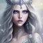 Placeholder: ice queen blue eyes long blond hair smiling face long dress in elden ring realistic