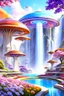 Placeholder: very beautiful, flowers, garden,cité futuriste ultra moderne, ufos colors, cascade colorée, dômes