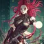 Placeholder: beautiful cyberpunk huge girl, shattered, hyperdetailed, illustration by Katsushika Hokusai, darkred tones,