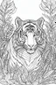 Placeholder: outline art for an Adult coloring page, Tiger with a jungle background, Sketch style, head, only use outline< Mandala style, clean line art, white background, no shadows and clear and well