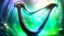 Placeholder: Fantasy digital illustration: = a magical harp with eyes and mouth