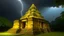 Placeholder: A temple with light yellow lightning designed in Mayan architecture