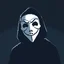 Placeholder: 18 bit pixelart of a shadow figure with a white smooth wide smiling mask fawkes