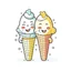 Placeholder: A pair of ice cream cones, cute, lighthearted, natural daylight, T-shirt design graphic, vector, contour, white background