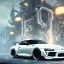 Placeholder: voiture blanche, fleur, chrome, synthwave, concept art, couleur vibrante, TOYOTA SUPRA