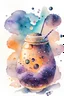 Placeholder: celestial cosmic boba bubble tea drink in fantasy universe in watercolor style