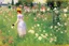 Placeholder: Flowers, hummingbird, sunny day, fence, field, berthe morisot and konstantin korovin painting