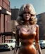 Placeholder: Ultra Realistic retro sci-fi movie Supermarket parking scene, 1960 year, waist up view portrait, a super giant blonde woman, sweet teenager Jane Fonda face, perfect iris, glow eyes, face makeup, tight latex coat, many people, Retro sci-fi style, soft color, highly detailed, unreal engine 5, ray tracing, RTX, lumen lighting, ultra detail, volumetric lighting, 3d, finely drawn, high definition, high resolution.