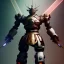 Placeholder: a beautiful full frame digital painting of futuristic cyborg samurai robot with power sword, glowing ayes, wide angle view, macro lens, titanium accents, intricate details, small minutiae, tiny features, particulars, colorful, 8k, least ambient occlusion, volumetric lighting, volumetric clouds. art by Yoji Shinkawa