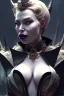 Placeholder: Hannah Waddingham as evil queen in black leather, busty, cleavage, voluptous, rebecca Welton, angry, stern look. character design by cory loftis, fenghua zhong, ryohei hase, ismail inceoglu and ruan jia. unreal engine 5, artistic lighting, highly detailed, photorealistic, fantasy