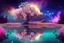 Placeholder: tree, water reflection, flowers, galaxy, cosmos, science fiction, epic scene.