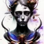 Placeholder: singer Danish MØ face, style <Yoji Shinkawa>, Bones, darkred tones, leaning pose, watercolor illustration by <agnes cecile> butterflies everywhere, skulls, centipede, insects, nest, octopus, fly, squid, multiple eyes everywhere, Dryad, plants, wildflower, intricate detail , rusty metal, sidhe, ominous, portrait,high lighting, Witch pink short hair, rabbit mask, latex suit, Red, black, gold, Punk style, Gradient background,
