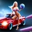 Placeholder: huge breast alien woman on toy car