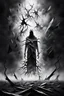 Placeholder: surreal vibe, grayscale, black and white, a caracter dissolving into shadows and fog, body torn into shards of light and darkness. A haunting, nightmare, composition that captures isolation, inner demons, struggle of anxiety. surreal, fog, shadows, atmospheric
