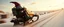 Placeholder: close up on gnome troll hit man with rocket boots in suit on a mech sled doing jumping stunt in winter wasteland, style of fallout 4, high speed with motion blur, on elevated road, gnome doing a cool pose on the sled, standing on knee with one hand on sled
