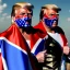 Placeholder: realistic image of donald trump as a mexican wrestling fighter posing outdoors, Mexican eyes wrestling mask, red and blue breeches, confederate flag cape, retro style, 80s, vibrant color, highly detailed, sky background, concept art, unreal engine 5, god rays, ray tracing, RTX, lumen lighting, ultra detail, volumetric lighting, 3d, finely drawn, high definition, high resolution.