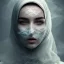 Placeholder: clouds of fog as woman's face, dissolving, disintegrating, smokey, foggy, wearing hijab, fine detail, highly intricate, ghostly, modern surrealism painting, high-quality, volumetric lighting, 8k, ultrahd, George Grie, Marco Escobedo, Igor Morski,Brian Froud, Howard Lyon, Selina French,