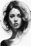 Placeholder: A realistic drawing in negative space black ink on white background of a beautiful girl with circles enhance her face max enrist