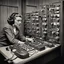 Placeholder: vintage technology, 1950's telephone operator working switchboard connecting callers through plugs keys and connecting cords, vintage photography, dramatic, nostalgic, hyperrealistic,