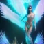 Placeholder: full body shot, masterpiece, best quality, black skinned, sparkling eyes, long hair, gorgeous Fairy,wings,fluorescent skin,light blue makeup,synthwave, light indigo, trasparent , irridescent, highly detailed body, sun light, 4K, RAW, depth of field, high contrast, realistic details, 24mm vaporwave aesthetic, synthwave, artstation, concept art, smooth, extremely sharp detail, finely tuned detail, ultra high definition, 8 k, unreal engine 5, ultra sharp focus