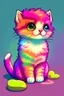 Placeholder: digital illustration of an Adorable, tiny, fluffy, playful kitten, cartoon style, using bright and pastel colors