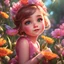 Placeholder: A little girl, adorable, big beautiful eyes, in dress, in flowers, cartoon, close-up, bright colours, digital graphics, fantasy, unreal engine, blender art by artgerm, perfect composition, octane rendering, masterpiece, sharp focus, high detail, art station, concept art, perfect composition, a model of ultra-high quality and clarity, perfect play of light and shadow, 32k UHD, hyper-detailing,