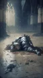 Placeholder: dead knight on the floor, battlefield background