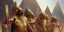 Placeholder: An ancient Egyptian pharaoh looks at the pharaonic armies in front of him far in front of the sea,no pyramids, cinematic, 8k, resolution concept art portrait by Greg Rutkowski, Artgerm, WLOP, Alphonse Mucha dynamic lighting hyperdetailed intricately detailed