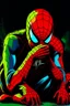 Placeholder: a vivid color of Spiderman sulking