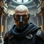 Placeholder: bald male corellian jedi wearing gunmetal grey and black old republic armored flightsuit and breath mask with gold and metallic red trim inside the jedi temple, centered head and shoulders portrait, hyperdetailed, dynamic lighting, hyperdetailed background, 8k resolution, volumetric lighting, light skin, fully symmetric details