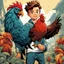 Placeholder: Ilustración estilo cómic de un niño con un gallo gigante calidad ultra