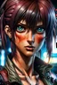 Placeholder: Revy from Black Lagoon, Photorealistic eyes, head and shoulders, 8k resolution photorealistic portrait by Greg Rutkowski, Artgerm, WLOP, Alphonse Mucha, dynamic lighting, hyperdetailed, intricately detailed, triadic colors, realistic eyes, normal eyes, photography, 50mm lens, portrait, close-up