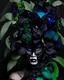 Placeholder: Beautiful venetian black orchid flower and black hydrangeaa with black Bell flower. and and black mollusk shell colour bioluminescense black orchid and white el flower black carnival style voidcore shamanism masquerade woman portrait adorned with black hydrangea and green ad black and oil blue and malachite colour and inwarl stone orcidflower flower headdress and black orchid foral leaves botanical black hydrangea metallic filigree masque venetian rennaisace mollusk shell colour extremely detail