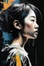 Placeholder: An ultra realistic poster for a young girl from china word sign as “street art ”, by Daniel Castan Carne Griffiths Andreas Lie Russ Mills Leonid Afremov, black background