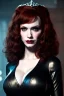 Placeholder: christina hendricks as evil queen in black leather, angry, stern look, volumetric lighting, particales,highly detailed,cinematic, deep colours,8