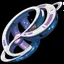 Placeholder: a Mobius strip that is also a starship "TAA II" is the size of a solar system and belongs to Marvel's Galactus, it is shaped like a Mobius strip, winding and looping upon itself, with Jack Kirby design elements, in space with small planets within, add color and texture