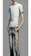 Placeholder: Teen man, black hair, perfect face, style of tomer hanuka, jeans, white, t-shirt, pompadour